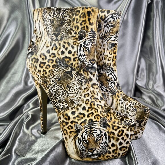 Bumper‎ Boutique Big Cat Tiger Print Ankle Boots Booties Platform High Heel Club - Picture 3 of 15